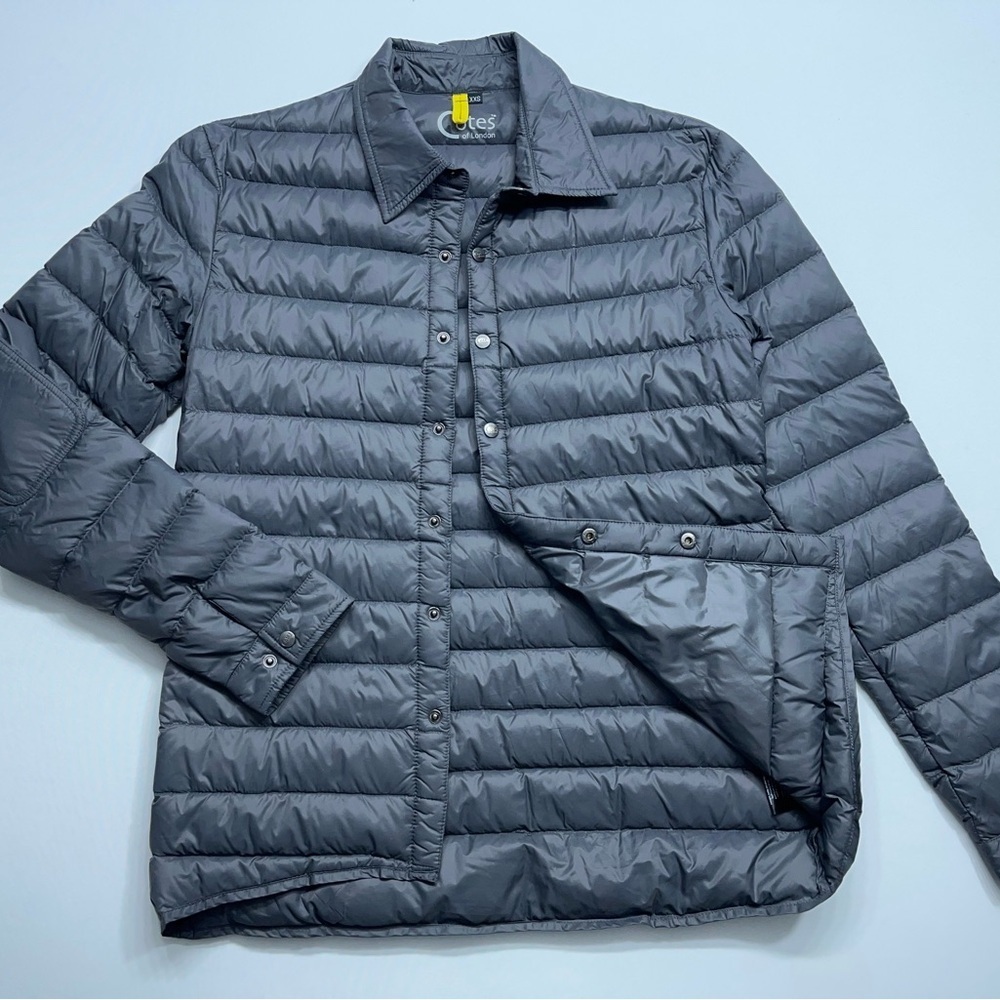 Cotes Of London Down Puffer Jacket Womens Size XXS Gray Quilted Snap Up Packable